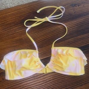 NWT Aerie Yellow & Blush Pink Ruffle Halter Tie Bikini Top - Size Small
